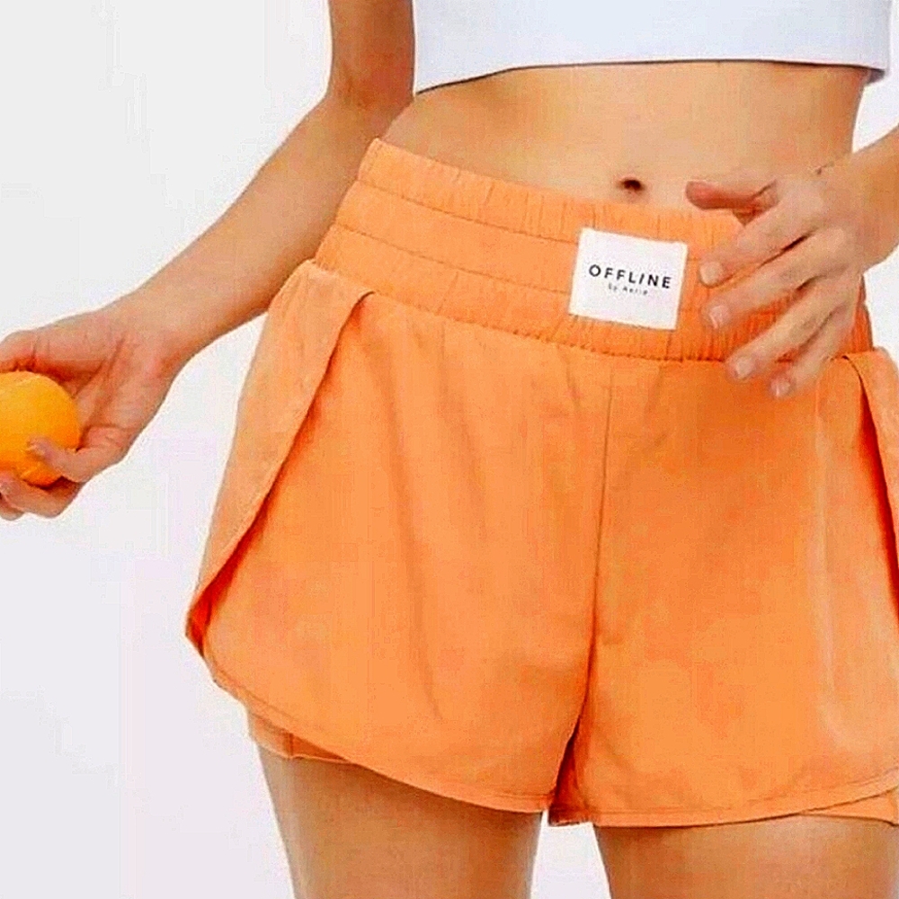 Offline By Aerie Women's Hugger Champ Athletic Shorts in Vibrant Orange, Pockets